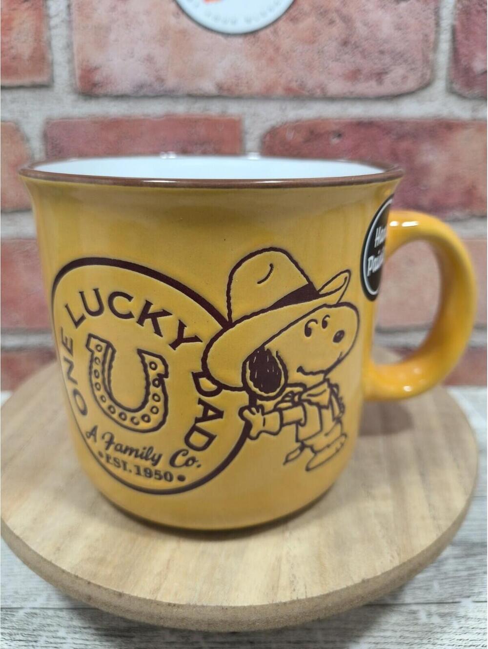 Silver Buffalo Peanuts Snoopy One Lucky Dad Gold 20oz Ceramic Coffee Mug NWT